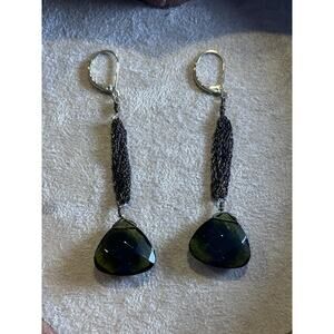 VTG.SWAROVSKI GLASS EARRINGS 3" OLIVE GREEN
